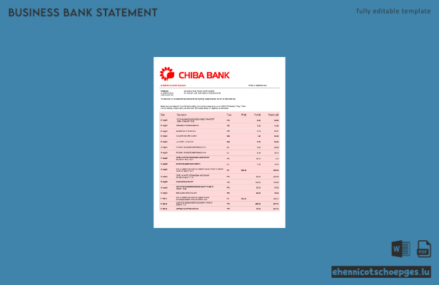 Beispiel eines Kontoauszugs des Chiba Bank Firmengirokontos (Word- und PDF-Datei)